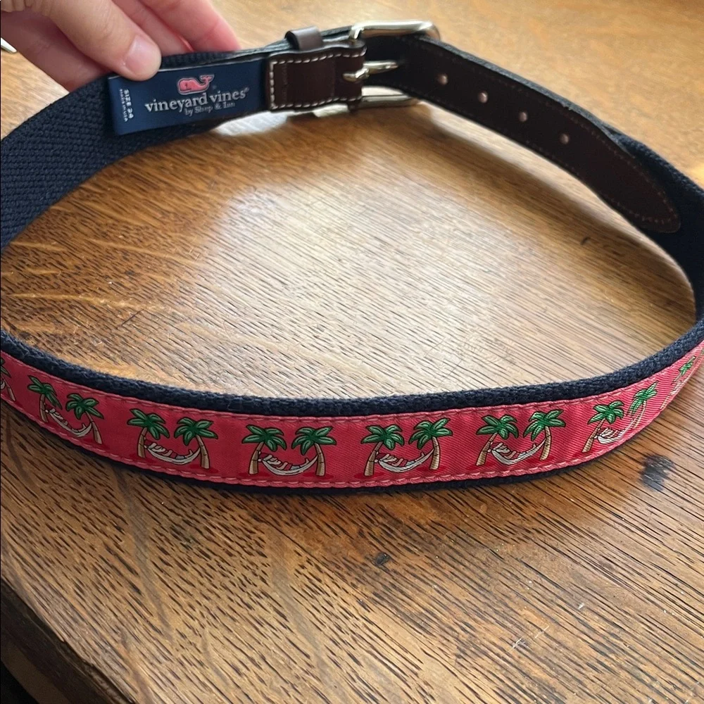 Vineyard Vines‎ Santa Hammock Mai Tie Canvas Leather Palm Christmas Belt Size 24